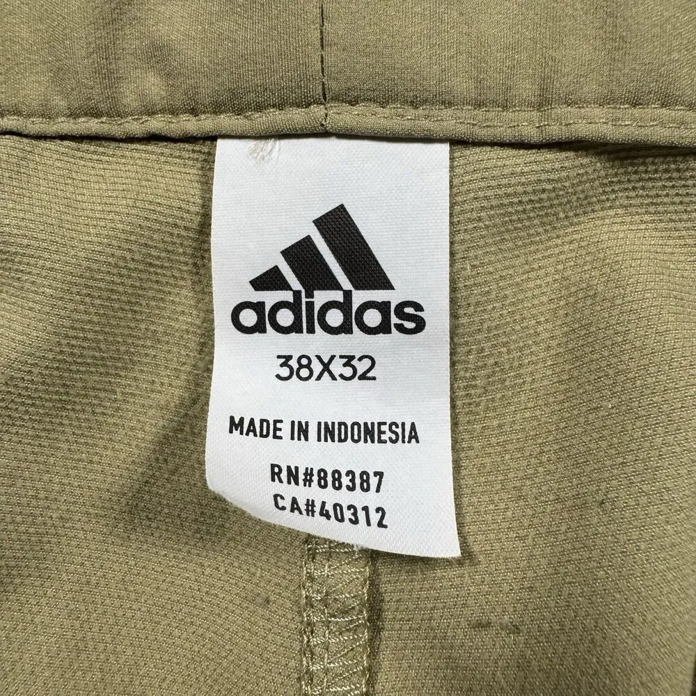 Adidas Golf Pants Men’s 38x32 Tan Performance Tech Lightweight Stripe Logo